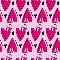 Pink handdrawn hearts vector seamless pattern 