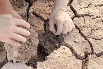 on dry ground, concept hope and drought