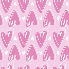 Pink handdrawn hearts vector seamless pattern 