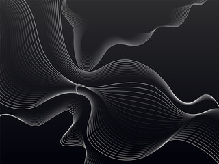 Abstract Black Background with Dynamic Wave Lines.