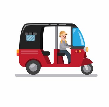 bajaj traditional transportation in jakarta indonesia, three wheel vehicle from asian cartoon flat illustration vector isolated in white background