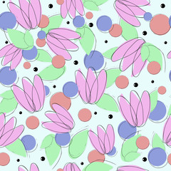 Fototapeta na wymiar Pink simple spring flowers. Vector seamless pattern