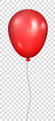 Red helium balloon. Birthday balloon flying for party and celebrations. Isolated on plaid transparent background. Vector illustration for your design and business.