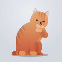 cute cat icon fluffy adorable cartoon animal domestic kitty home pet concept flat full length vector illustration