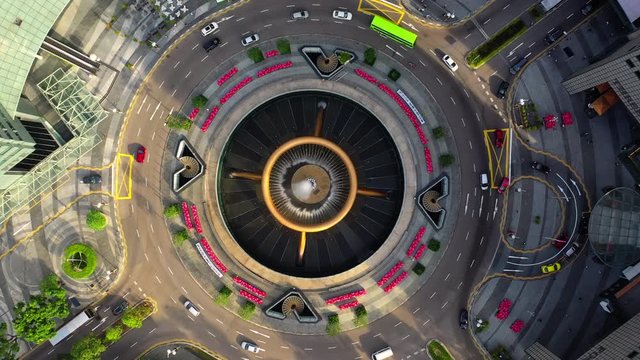 Hyperlapse aerial view flying of Road highway along to the night cityscape skyline at Singapore.