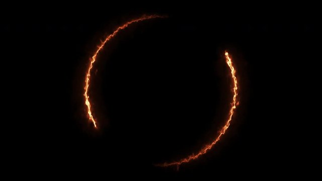 Empty frame electric power round border glowing, burning flame sign. Blank circle wheel fire symmetry motion with electric power around frame lights. The best stock of animation orange electric power