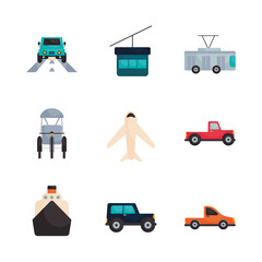 Isolated transportation vehicles flat style icon set vector design