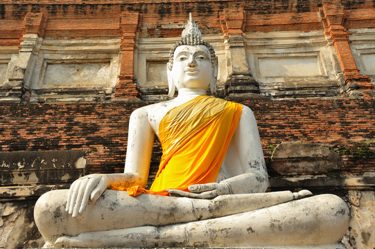 Ancient Lord Buddha Statue Wat yaichaimongkol in Ayutthaya;Thailand ,Public place allowing shooting for travel and worship 