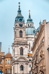 Fototapeta na wymiar Tower of St. Nicholas Church in Prague