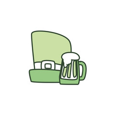 Isolated hat and beer of saint patrcks day line style icon vector design