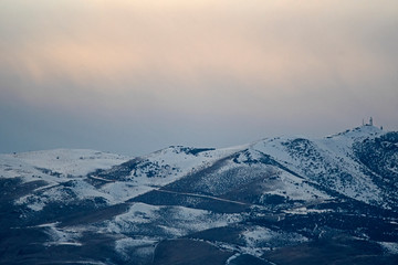 Fototapeta na wymiar Winter Sunrise in snowy mountain - Reno - USA