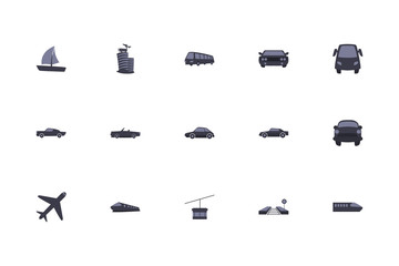 Isolated transportation vehicles fill style icon set vector design