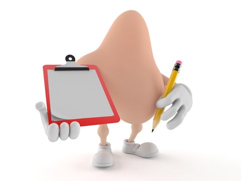 Nose character holding clipboard and pencil