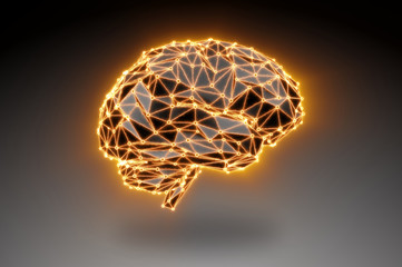 Low poly abstract digital human brain. Neural network. Science and Technology concept. 3d rendering