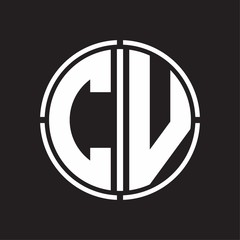 CV Logo initial with circle line cut design template