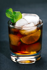 Cuba libre cocktail, closeup Macro shot