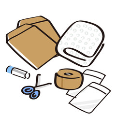 梱包グッズ（封筒、OPP袋、緩衝材、ガムテープ、はさみ、のり）