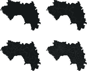 Guinea vector maps with administrative regions, municipalities, departments, borders