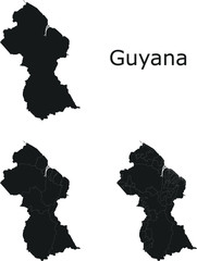 Guyana vector maps with administrative regions, municipalities, departments, borders