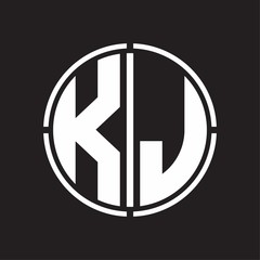 KJ Logo initial with circle line cut design template