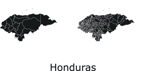 Fototapeta premium Honduras vector maps with administrative regions, municipalities, departments, borders