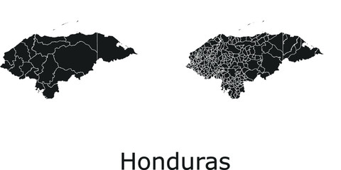 Honduras vector maps with administrative regions, municipalities, departments, borders