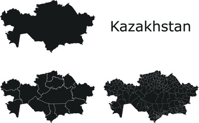 Kazakhstan vector maps with administrative regions, municipalities, departments, borders