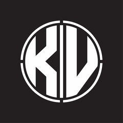 KV Logo initial with circle line cut design template
