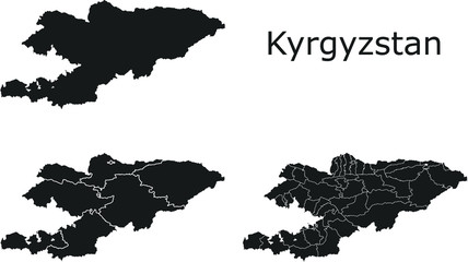 Kyrgyzstan vector maps with administrative regions, municipalities, departments, borders