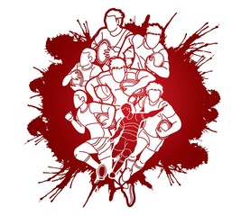 Obraz premium Group of Rugby players action cartoon sport graphic vector