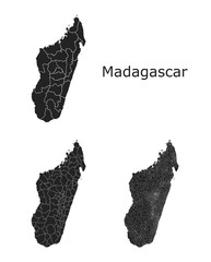 Madagascar vector maps with administrative regions, municipalities, departments, borders