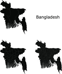 Bangladesh vector maps with administrative regions, municipalities, departments, borders