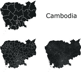 Cambodia vector maps with administrative regions, municipalities, departments, borders