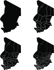 Chad vector maps with administrative regions, municipalities, departments, borders