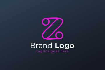 Obraz premium Letter Z Logo Purple Square Rounded Brush Line isolated on Dark Blue Gradient Background. Flat Vector Logo Design Template Element