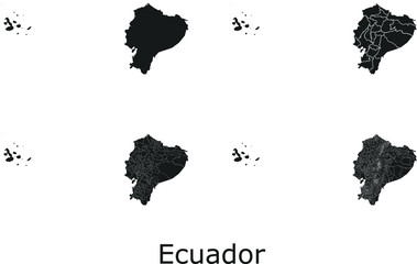 Ecuador vector maps with administrative regions, municipalities, departments, borders