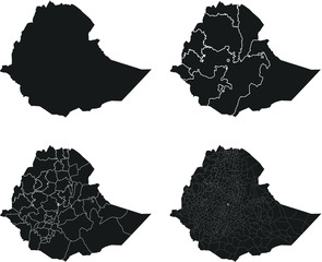 Ethiopia vector maps with administrative regions, municipalities, departments, borders