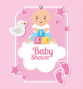baby shower card with baby and decoration vector illustration design