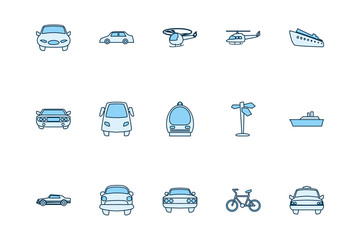 Isolated transportation vehicles line style icon set vector design