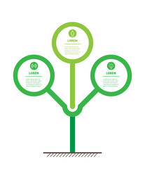 Vertical vector infographics or timeline with 3 options. Development and growth of the eco business or green technology. Business concept with Three steps or processes. Symmetrical design.