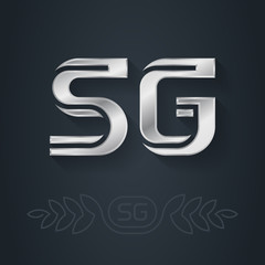 S and G - initials or silver logo. SG - Metallic 3d icon or logotype template. Design element with lineart option.