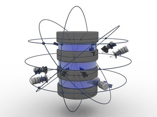 3d illustration Space satellite orbit with database