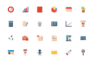 Office and business fill style icon set vector design