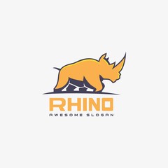 Vector Logo Illustration Rhino Elegant Mascot Cartoon Style