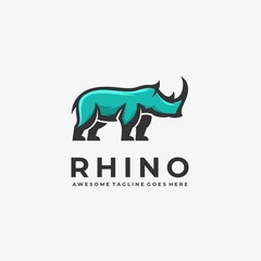Vector Logo Illustration Rhino Elegant Mascot Cartoon Style