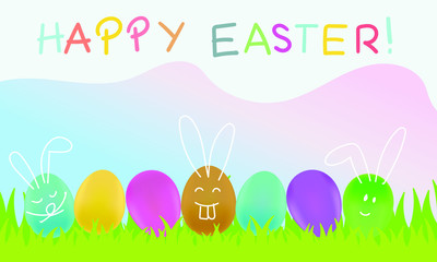 Easter bunnies and easter eggs with natural background.