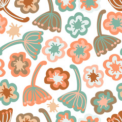 Childish seamless pattern with cute floral elements, vector