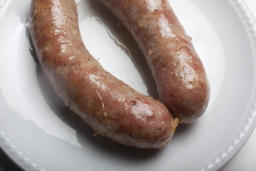 Slovenian baked sausage on a plate