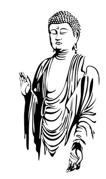 black and white buddha statue meditating clip art preview