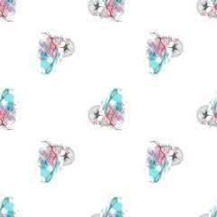 Seamless watercolor pattern with painted flowers in pink colors on a light background..